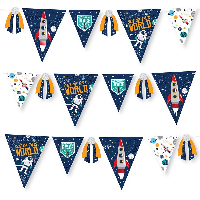 Big Dot of Happiness Blast Off to Outer Space - DIY Rocket Ship Baby Shower or Birthday Party Pennant Garland Decoration - Triangle Banner - 30 Pieces, 1 of 9