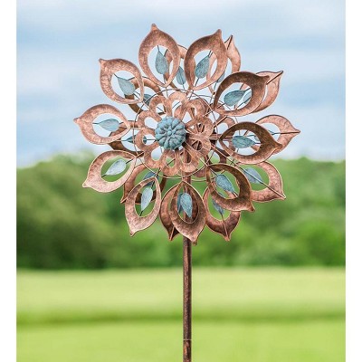 Copper and Patina Metal Lily Garden Wind Spinner