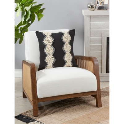 Black and White Yarn Lace Appliqué Cotton Throw Pillow