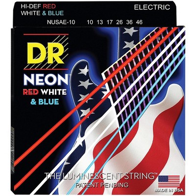 DR Strings Hi-Def NEON Red, White & Blue Electric Guitar Medium Strings (10-46)