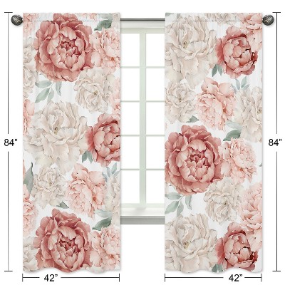 Ivory and Pink Floral Sheer Rod Pocket Curtain Panels for Kids