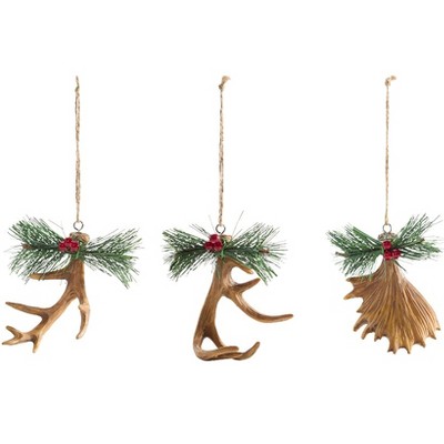 The Lakeside Collection Set of 3 Antler Ornaments