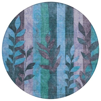 HomeRoots 8' Denim Blue And Lavender Round Floral Washable Indoor Outdoor Area Rug