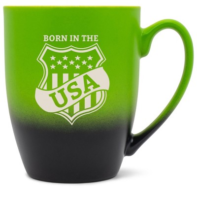 100 North United States of America 10 Ounce Green and Black Two Toned Ombre, Comfortably Fits Your Hands, Ceramic Tea Coffee Cup Mug, Born In The USA