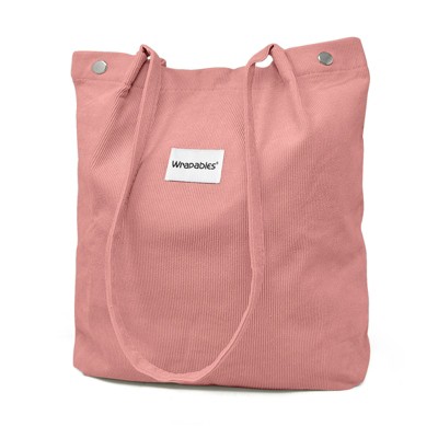 Wrapables Corduroy Tote Bag, Casual Everyday Shoulder Handbag, Light Pink