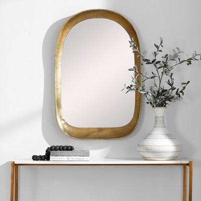 Antique Brass Arch Mirror with Cast Metal Frame