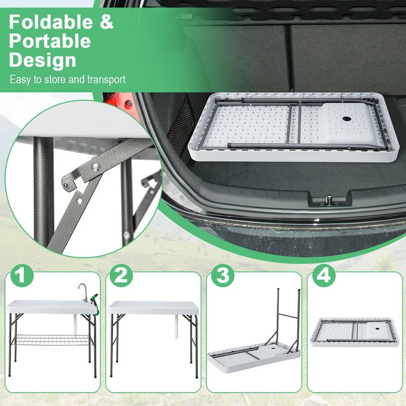 Costway Folding Fish Cleaning Table Portable Camping Table with  Faucet Hose Grid Rack, 5 of 11