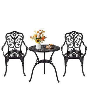 3-Piece Patio Bistro Set: 2 Cast Aluminum Chairs & Cafe Table with Umbrella Hole - All-Weather, Rust-Resistant for Porch, Backyard, Garden - 1 of 4