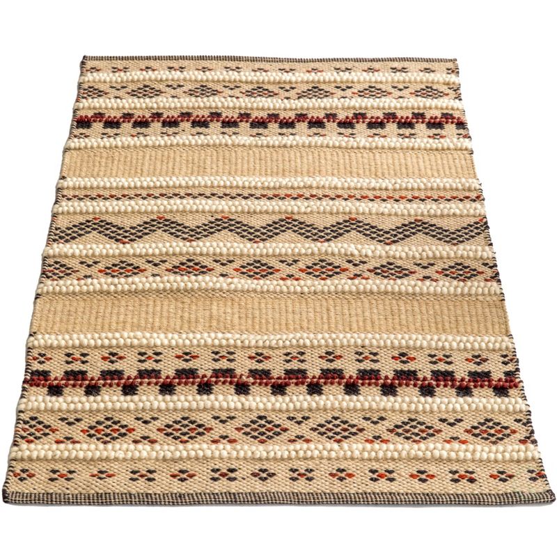 DEERLUX Handwoven Boho Beige Textured 100% Wool Flatweave Kilim Rug, 2' x 3', 5 of 9
