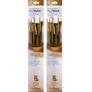 Princeton RealValue Brush Set, White Taklon Bristles, Long Handle Mixed Media Paintbrush, Brown, 4 Per Set, 2 Sets - 1 of 3