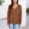 Anna-Kaci Women's V-Neck Waffle Knit Pullover Top with Long Sleeves - 3 of 4