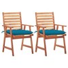 vidaXL Outdoor Patio Dining Chairs with Blue Cushions - Solid Acacia Wood - Slatted Design - 2 pcs Set - 2 of 4