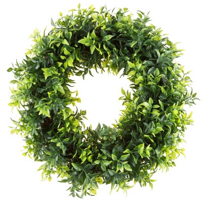 Nature Spring Faux Opal Basil Leaf Wreath - 11.5", Green