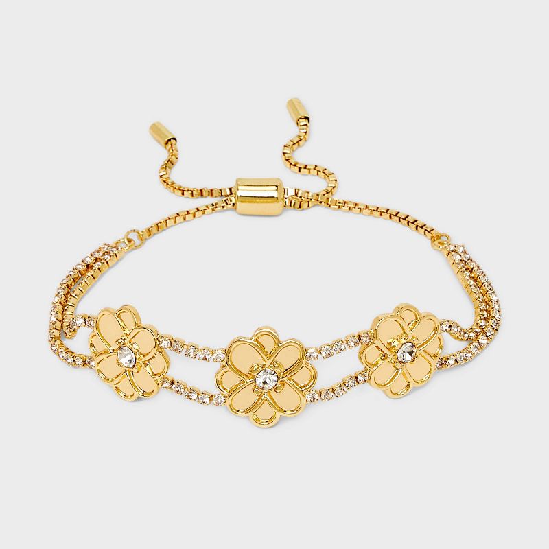 SUGARFIX by BaubleBar Pave Flower Chain Bracelet - Gold, 1 of 5