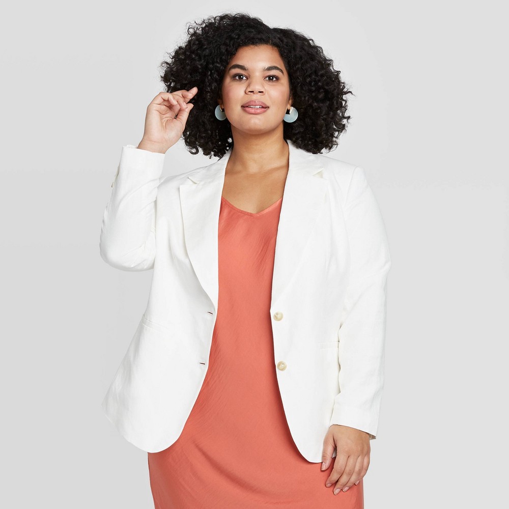 Women's Plus Size Linen Blazer - A New Day Cream 26W, Women's, Ivory was $34.99 now $24.49 (30.0% off)