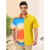 Lars Amadeus Men's Hawaiian Button Down Short Sleeve Chest Pocket Patchwork Rainbow Shirts - 2 of 4