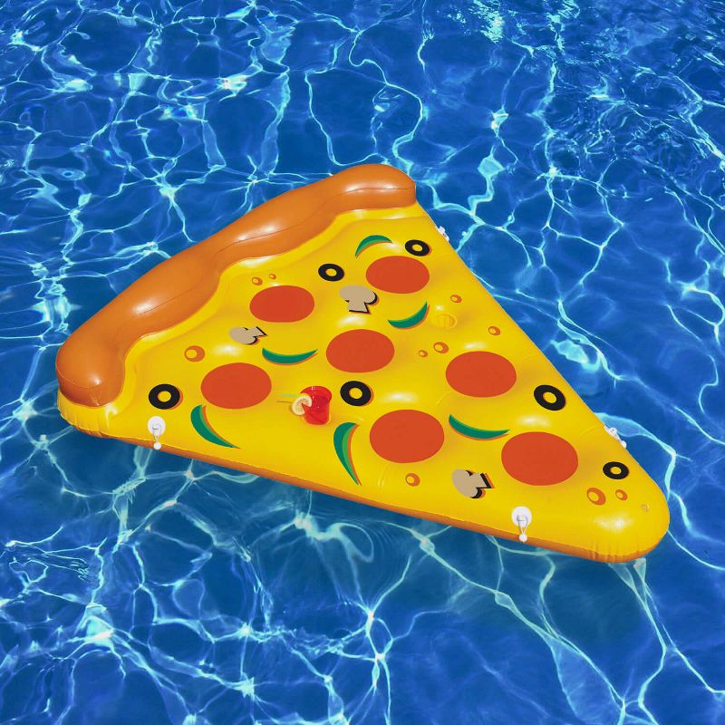 Swimline Inflatable Giant Pizza Slice Swimming Pool Raft with Headrest and Cupholders and Inflatable UFO Lounge Chair Pool Float with Built-In Sprayer, 3 of 6