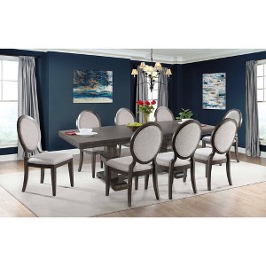 9pc Steele Dining Set Table & 8 Round Fabric Chairs Smokey Walnut - Picket House Furnishings, Brown