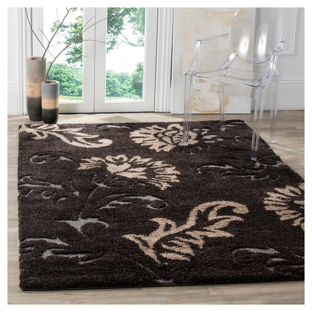 Dark Brown/Smoke Botanical Shag/Flokati Loomed Area Rug - (5'3inx7'6in) - Safavieh