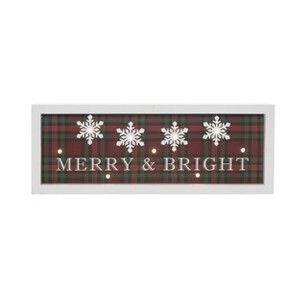 Transpac Wood 15.75 in. Multicolor Christmas Merry and Bright Plaid Wall - 1 of 4