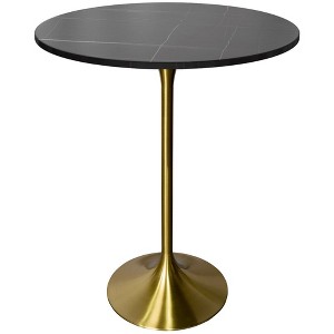 Leisuremod Verve 27" Round Bar Height Dining Table - Stone Top with Brushed Gold Pedestal Base Counter Height Table for Kitchen, Home, and Pub - 1 of 4