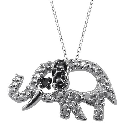 120 CT.T.W. Round-Cut Black and White Diamond Pave Set Elephant Pendant - White (18")