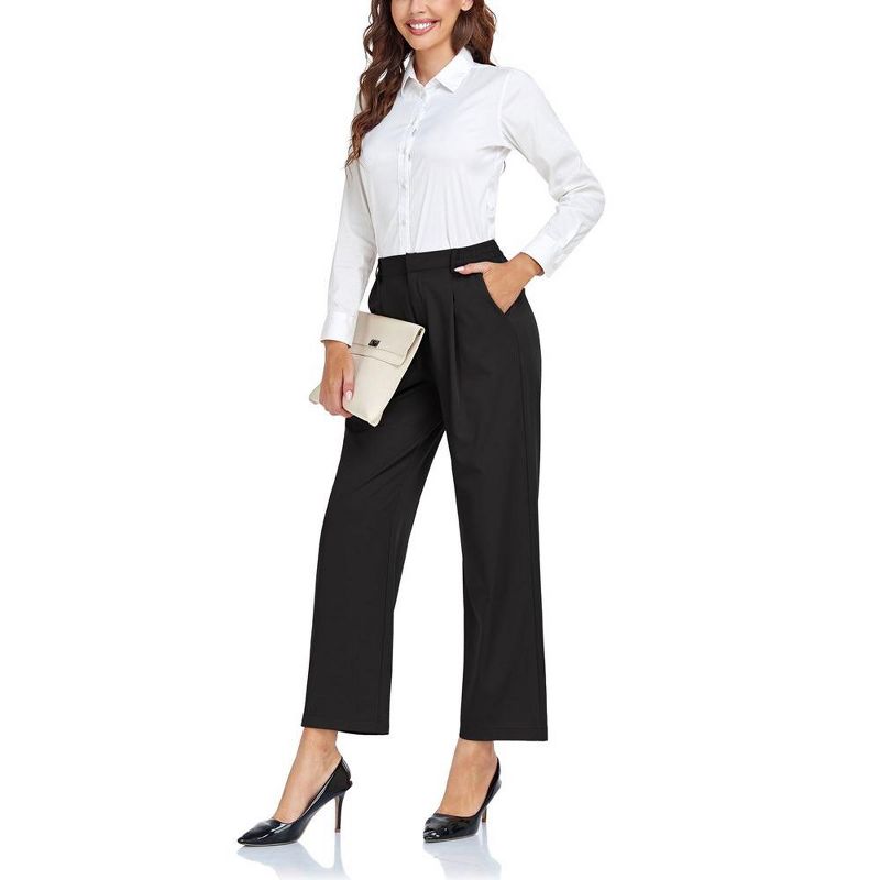 Women's Wide Leg Suit Pants Loose Fit High Elastic Waisted Business Casual Long Trousers Pant, 3 of 7