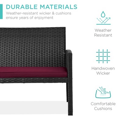 Black and Deep Burgundy Wicker 4-Piece Patio Conversation Set with Cushions