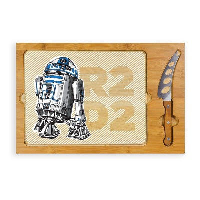 Picnic Time Star Wars R2-D2 Icon Glass Top Parawood and Bamboo Cutting Board and Knife Set