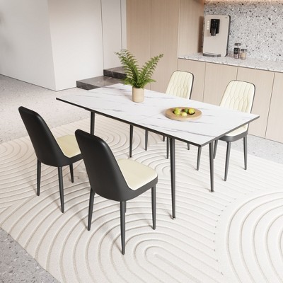 NicBex Kitchen Table Chairs Set Extendable Dining Room Table with MDF Tabletop and 4 Thick Cushion PU Chairs for Dining Room