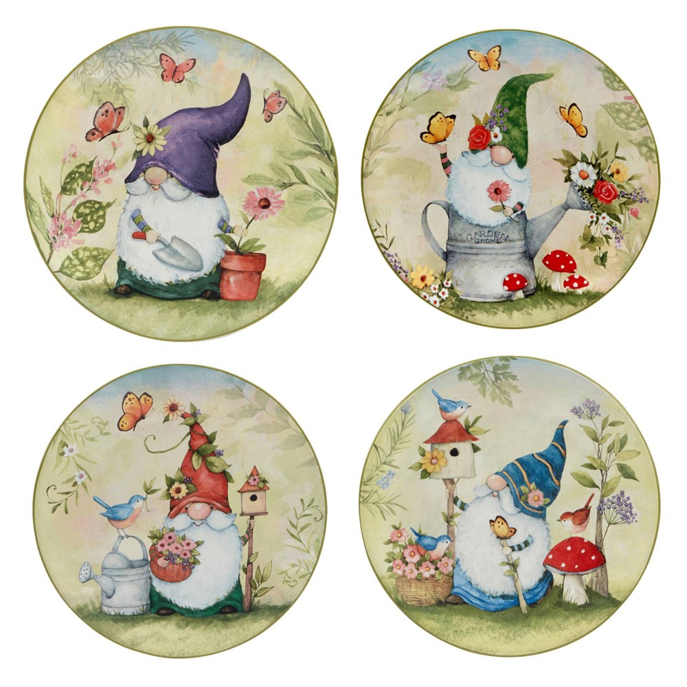 Photos - Plate Certified International Set of 4 Garden Gnomes Assorted Salad/Dining  - Certified Internatio 