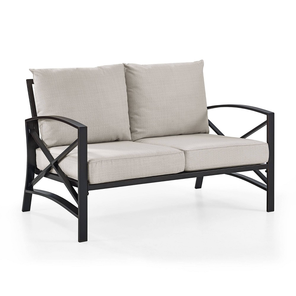 Photos - Garden Furniture Crosley Kaplan Outdoor Metal Loveseat - Oatmeal/Bronze  