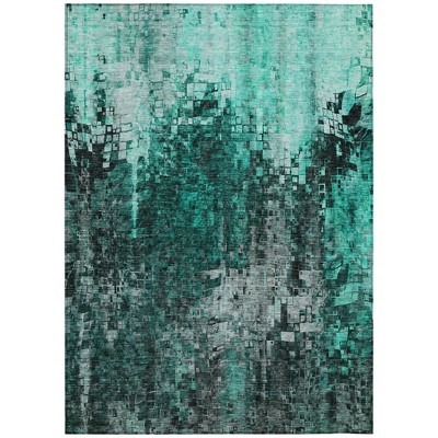 Teal Blue Aqua And Gray Abstract Washable Indoor Outdoor Area Rug