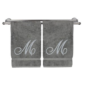 BC BARE COTTON Monogrammed Washcloth Towel, Personalized Gift, 13x13 Inches - Set of 2 - Gray - Silver Script - 1 of 1