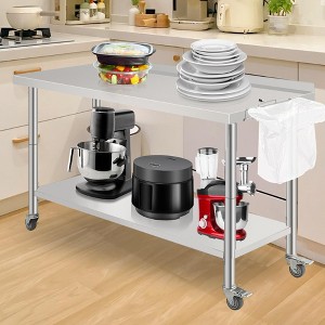 60X24x35 Inch Stainless Steel Work Table with Double Shelf, Heavy Duty Prep Station for Kitchen Restaurant or Garage Storage - 1 of 4