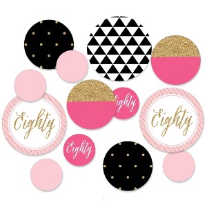 Big Dot of Happiness Chic 80th Birthday - Pink, Black and Gold - Birthday Party Giant Circle Confetti - Party Decorations - Large Confetti 27 Count - 1 of 4