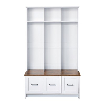 Vynxaria Hall Trees: Modern Entryway Organizer with Bench and Storage (White Accents, 40.2 Inch)