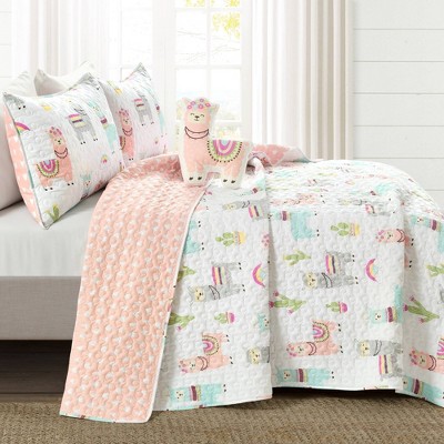 Twin White and Blush Microfiber Reversible Quilt Set