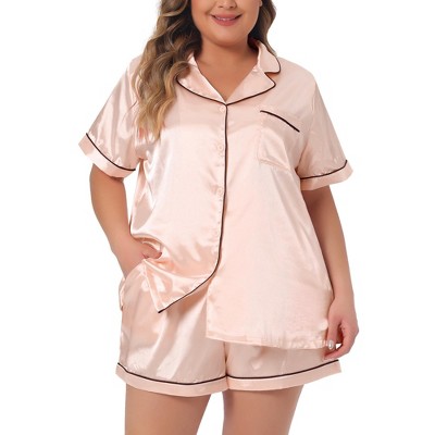 Agnes Orinda Women's Plus Size Satin Star Print Lace Trim Pajamas Nightgown  : Target