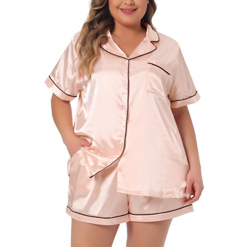 Agnes Orinda Women's Plus Size Satin Cross Camisole Ruffle Trim Elastic  Waist Shorts Sleepwear Pajamas Set Silver Gray 1X