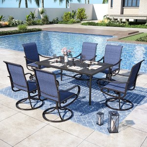 Captiva Designs 7pc Black Outdoor Dining Steel Table & Padded Textilene Swivel Chairs - 1 of 4