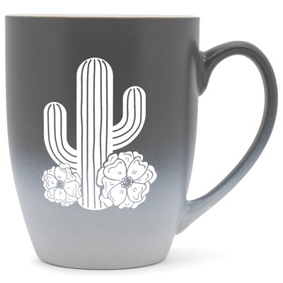Elanze Designs Cactus Flower Two Toned Ombre Matte Grey and White 12 ounce Ceramic Stoneware Coffee Cup Mug