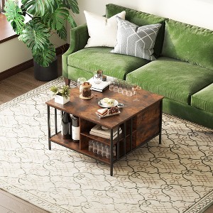 Racxily Flip-Top Coffee Table with Storage - Dark Walnut & Black Metal - 31.5" Lift-Top Design w/Hidden Compartment - Easy Assembly Living Room Table - 1 of 4