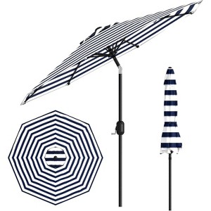 TackView 9FT Outdoor Patio Umbrella with 8 Ribs, Push Button Tilt & Crank, Striped Market Umbrella, UV Protection Waterproof - 1 of 4