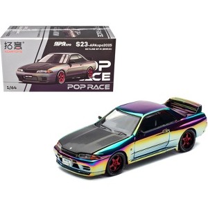 Skyline GT-R (BNR32) RHD Chameleon Chrome with Carbon Hood "APA XPO 2025 Exclusive" 1/64 Diecast Model Car by Pop Race - 1 of 4
