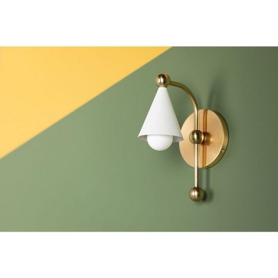 Aged Brass and Soft White Metal Plug-In Wall Sconce