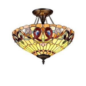 Homestock Serenity Tiffany-Style 2 Light Victorian Semi-Flush Ceiling Fixture 16" Shade - 1 of 2