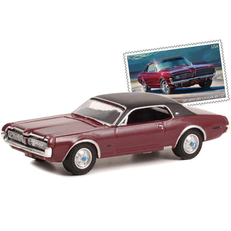 1967 Mercury Cougar XR-7 GT Dark Red with Black Top USPS "2022 Pony Car Stamp Collection" 1/64 Diecast Model Car by Greenlight, 3 of 4