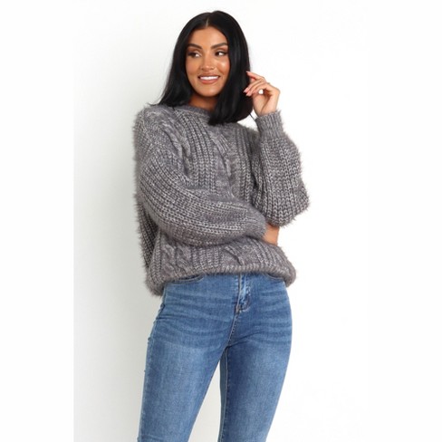 Grey knit hotsell sweater womens