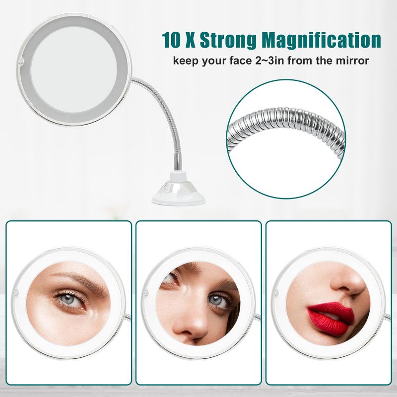 Unique Bargains 10X Magnifying Mirror Flexible Gooseneck Tube Makeup Mirror with Suction Cup White, 3 of 4